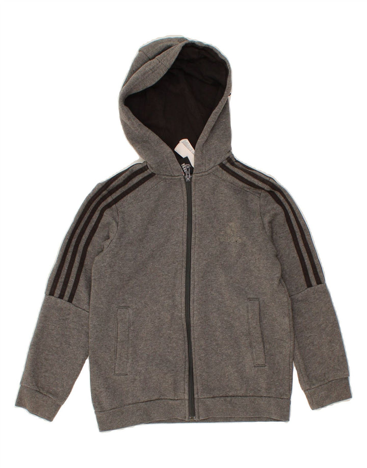 ADIDAS Boys Zip Hoodie Sweater 9-10 Years Grey Cotton Vintage Adidas and Second-Hand Adidas from Messina Hembry 