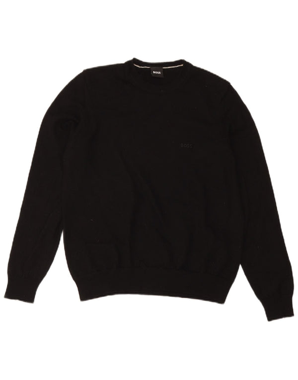 Hugo Boss Mens Crew Neck Jumper Sweater Small Black Virgin Wool