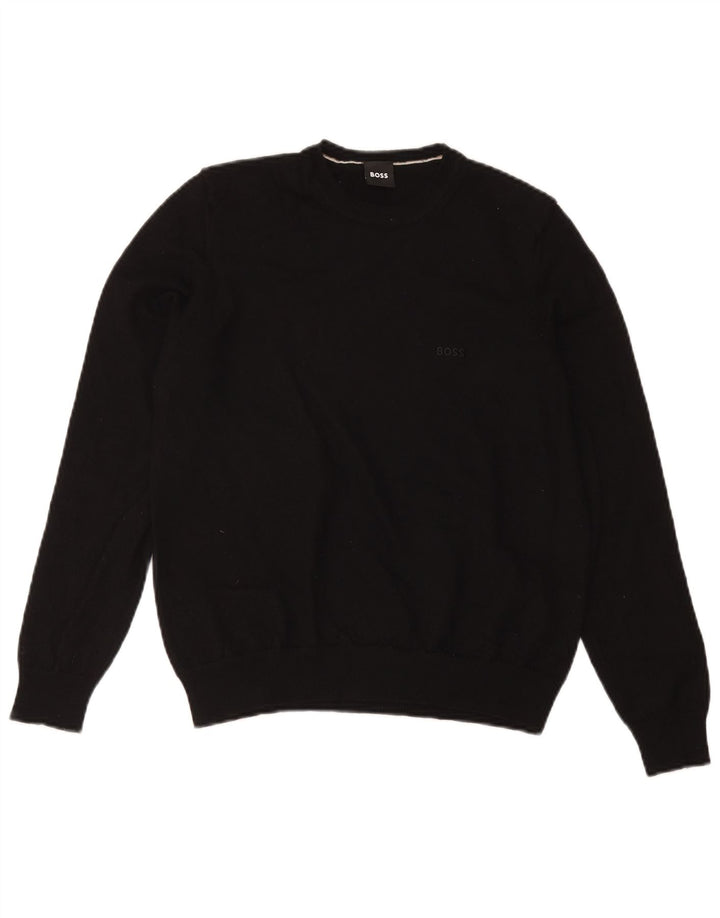 Hugo Boss Mens Crew Neck Jumper Sweater Small Black Virgin Wool