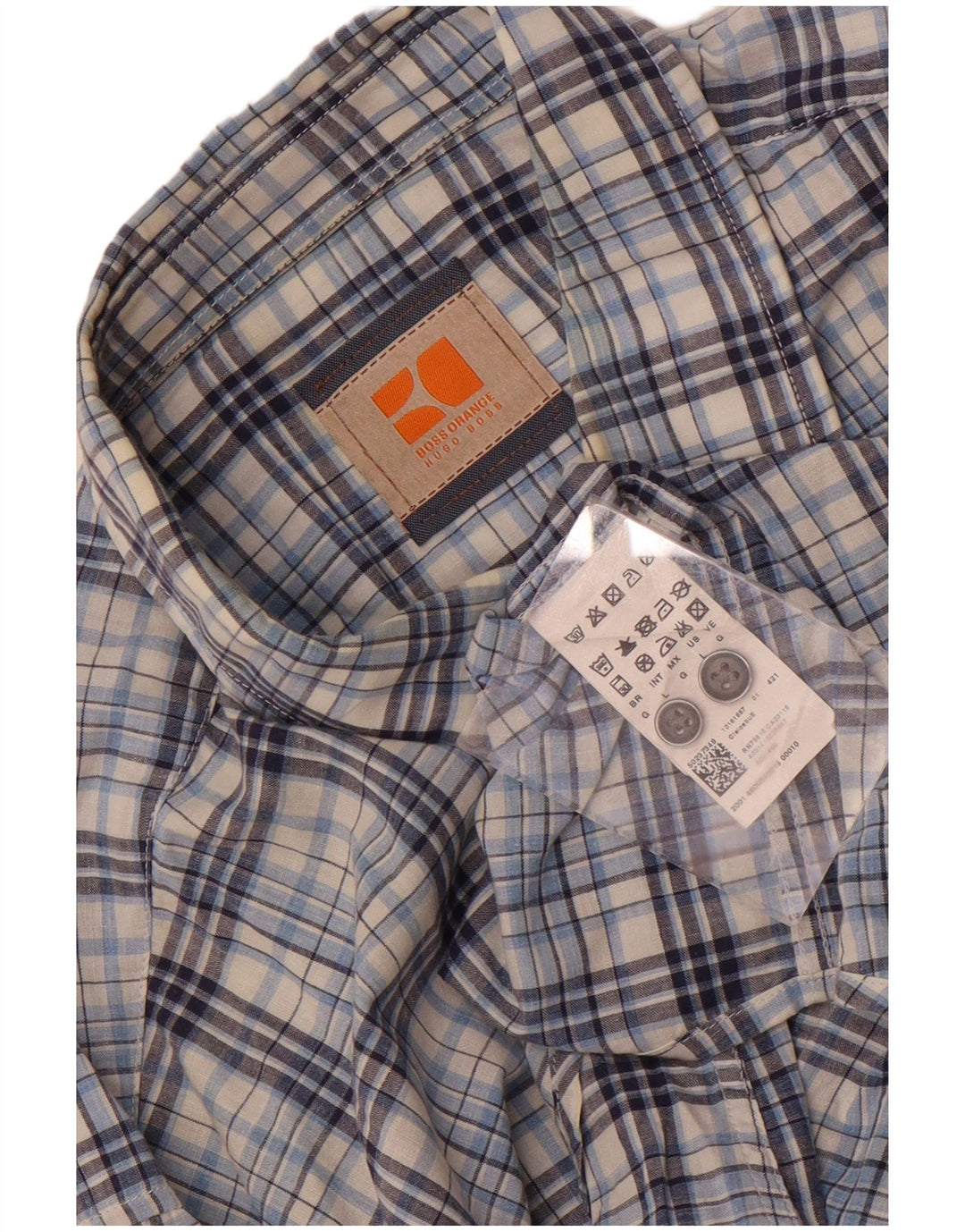 Hugo Boss Mens Shirt Large Blue Check Cotton