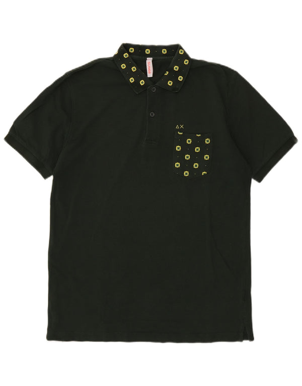 SUN68 Mens Polo Shirt Large Green Floral Cotton