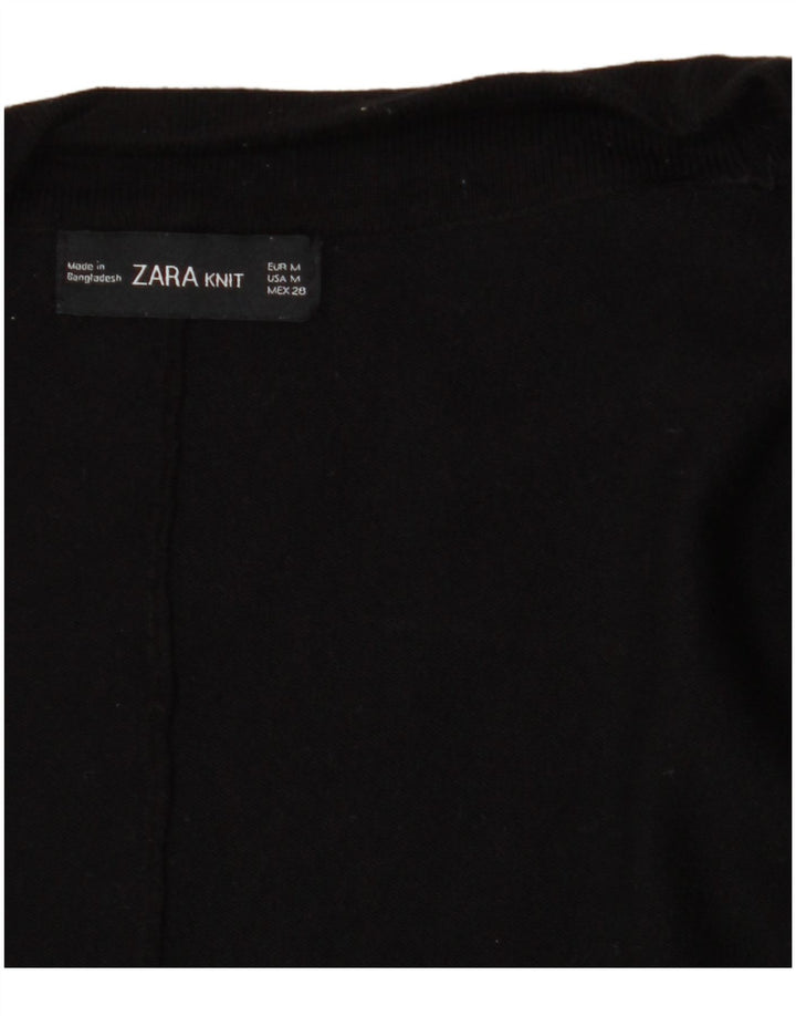 Zara Womens 3/4 Sleeve Open Cardigan Sweater UK 14 Medium Black