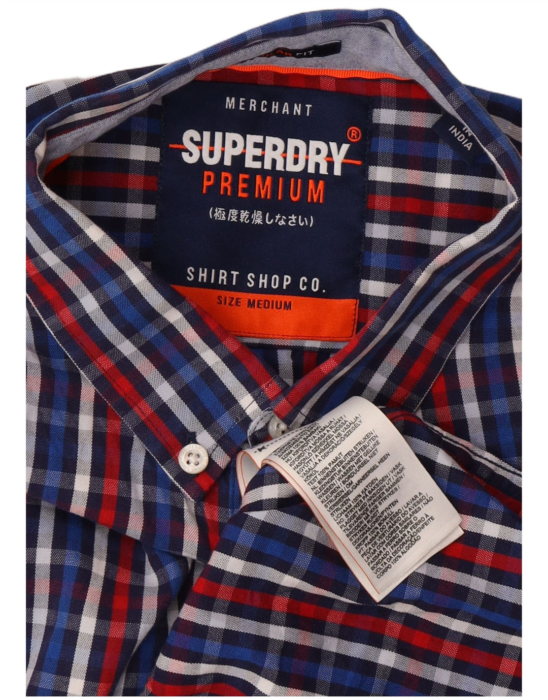 SUPERDRY Mens Regular Fit Short Sleeve Shirt Medium Blue Check Cotton
