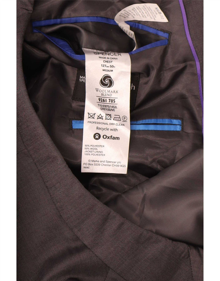 Marks & Spencer Mens 2 Button Blazer Jacket UK 50 3XL Grey Polyester