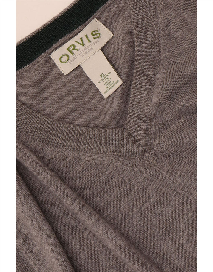 ORVIS Mens V-Neck Jumper Sweater XL Grey Wool
