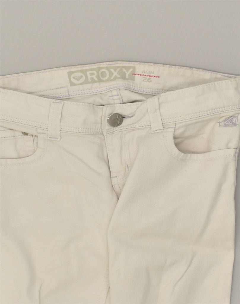 ROXY Womens Graphic Slim Jeans W26 L28 White Cotton | Vintage Roxy | Thrift | Second-Hand Roxy | Used Clothing | Messina Hembry 