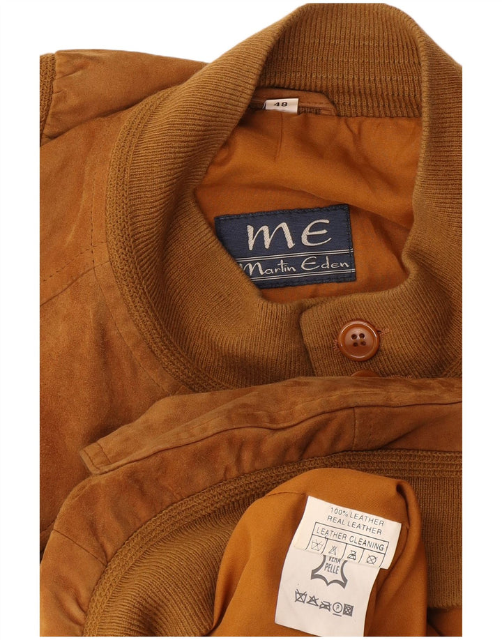 Martin Eden Mens Suede Bomber Jacket IT 48 Medium Brown Leather