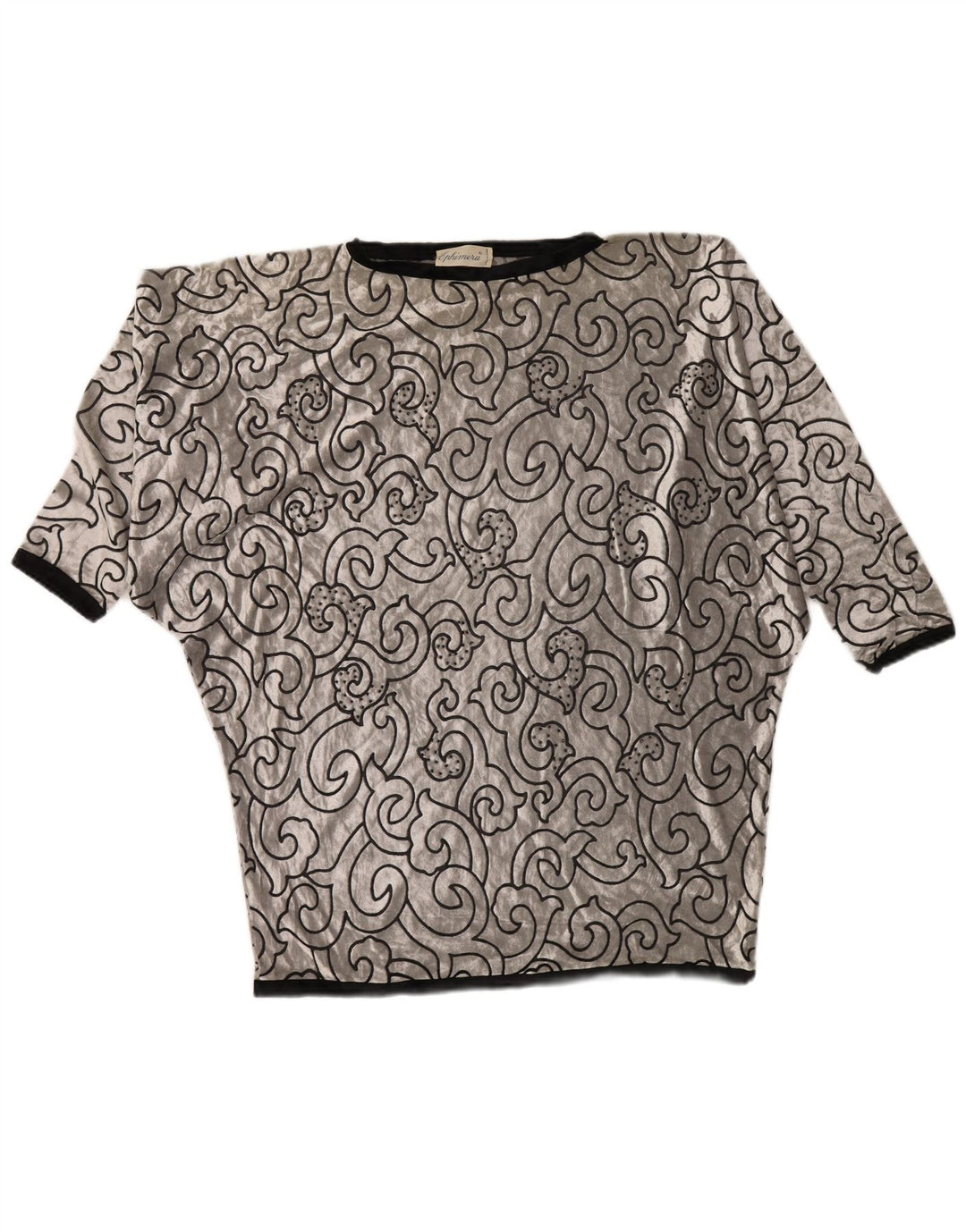 VINTAGE Womens Batwing Velvet Tunic Top UK 22 3XL Silver Geometric Viscose