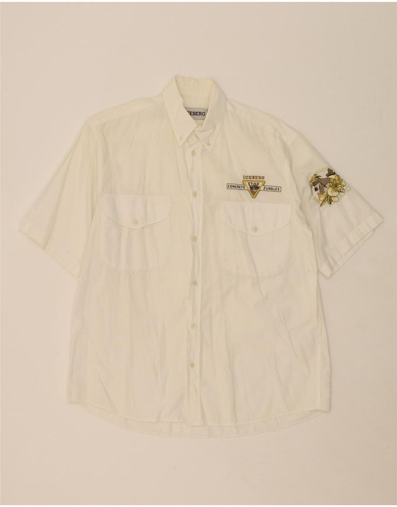 ICEBERG Mens Short Sleeve Shirt Small White Cotton Vintage Iceberg and Second-Hand Iceberg from Messina Hembry 