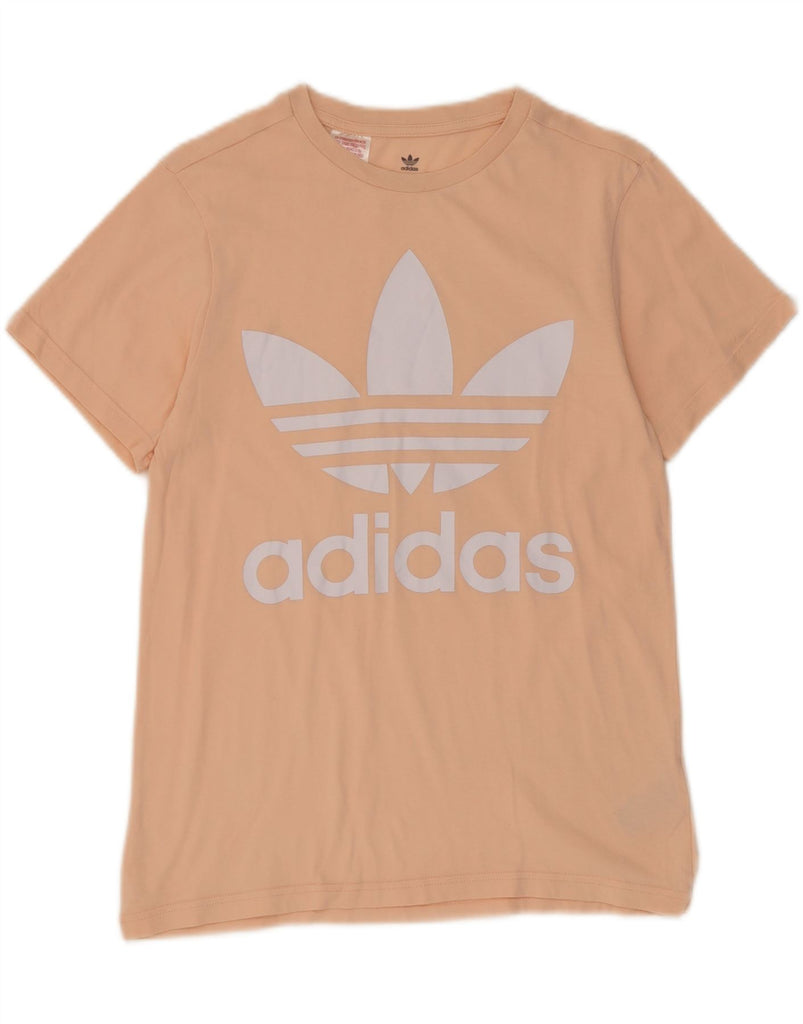 ADIDAS Girls Graphic T-Shirt Top 13-14 Years Orange Cotton Vintage Adidas and Second-Hand Adidas from Messina Hembry 
