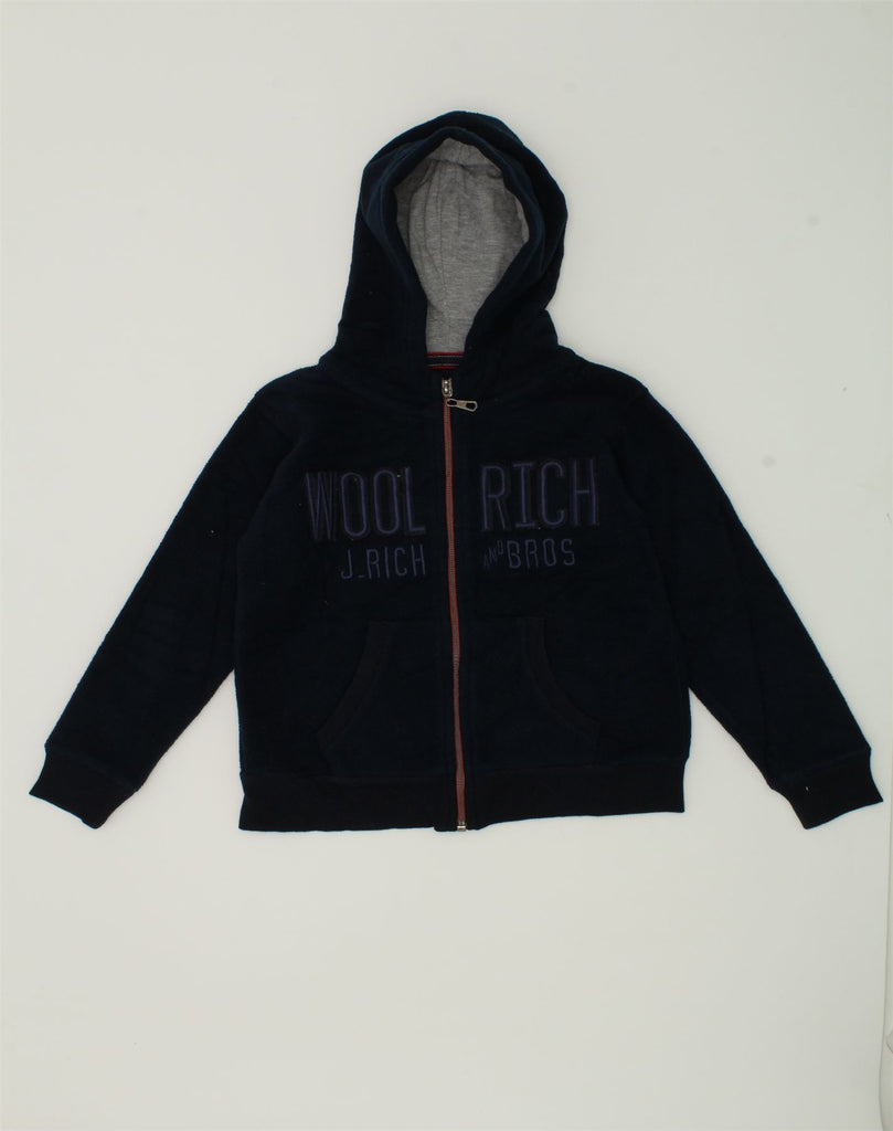 WOOLRICH Boys Graphic Zip Hoodie Sweater 5-6 Years Navy Blue Polyester | Vintage Woolrich | Thrift | Second-Hand Woolrich | Used Clothing | Messina Hembry 