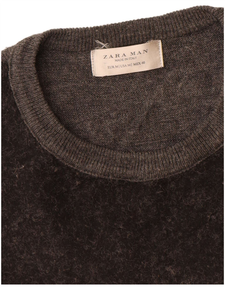 Zara Mens Crew Neck Jumper Sweater Medium Grey Colourblock Acrylic