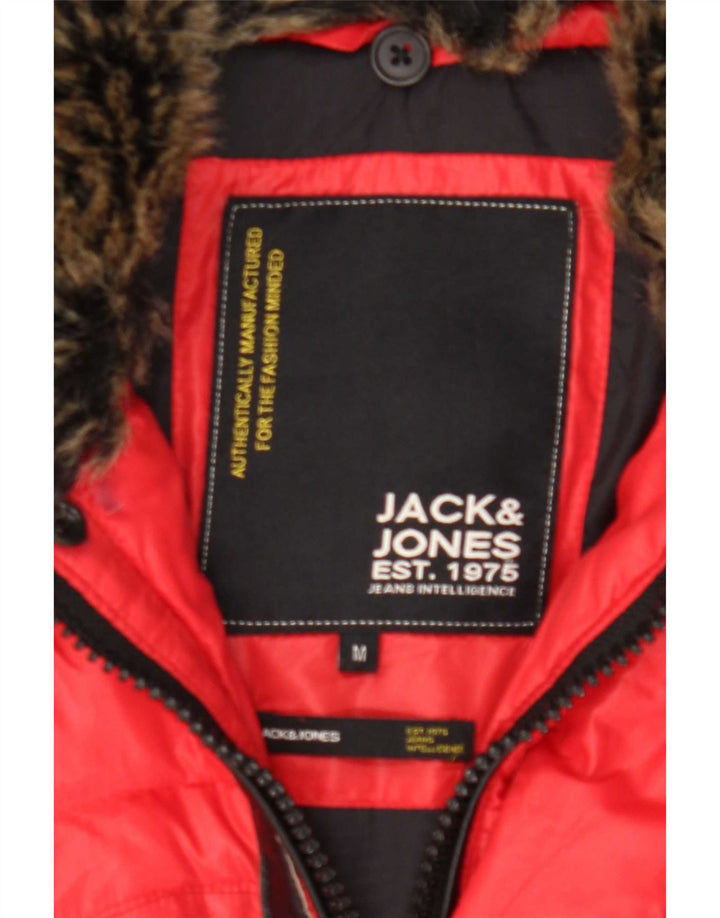 Jack & Jones Mens Hooded Padded Jacket UK 38 Medium Red Nylon