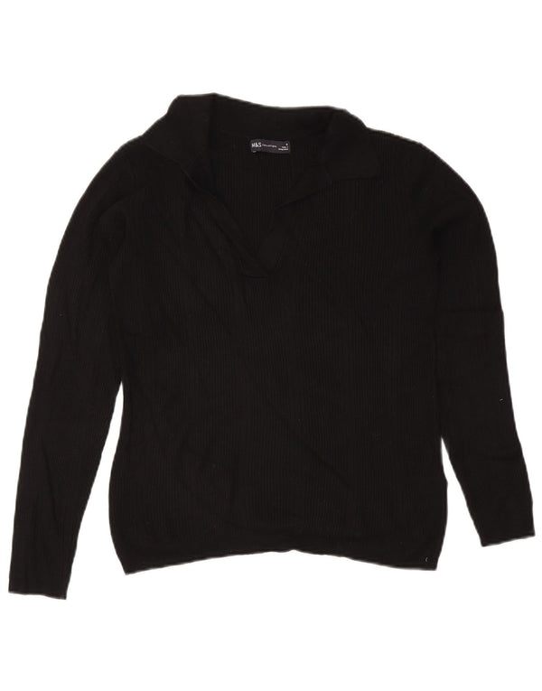 Marks & Spencer Womens Polo Neck Jumper Sweater UK 12 Medium Black Viscose