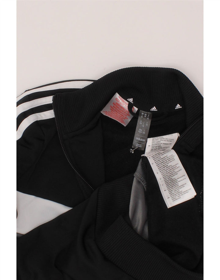ADIDAS Boys Tracksuit Top Jacket 7-8 Years Black Colourblock Polyester
