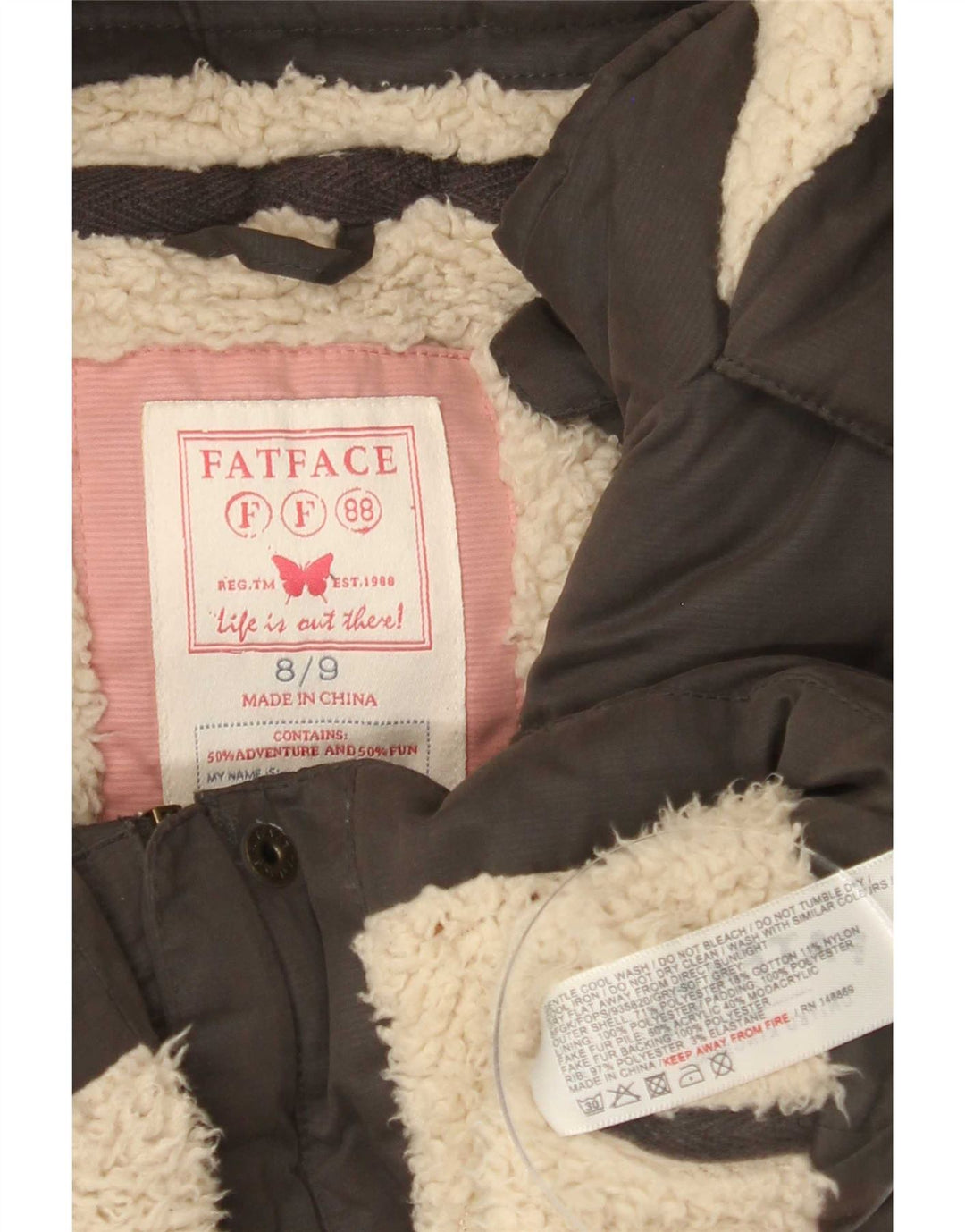Fat Face Girls Hooded Padded Jacket 8-9 Years Brown Polyester