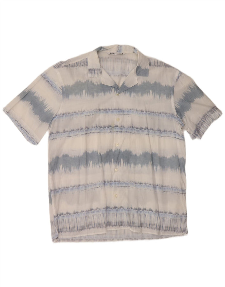 ZARA Mens Short Sleeve Shirt XL Blue Striped Cotton