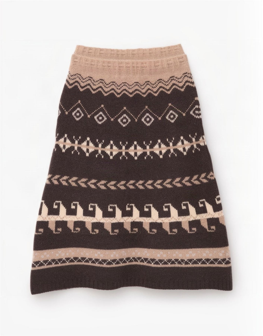 Benetton Womens Knit Midi Skirt One Size Brown Geometric Wool Ethnic