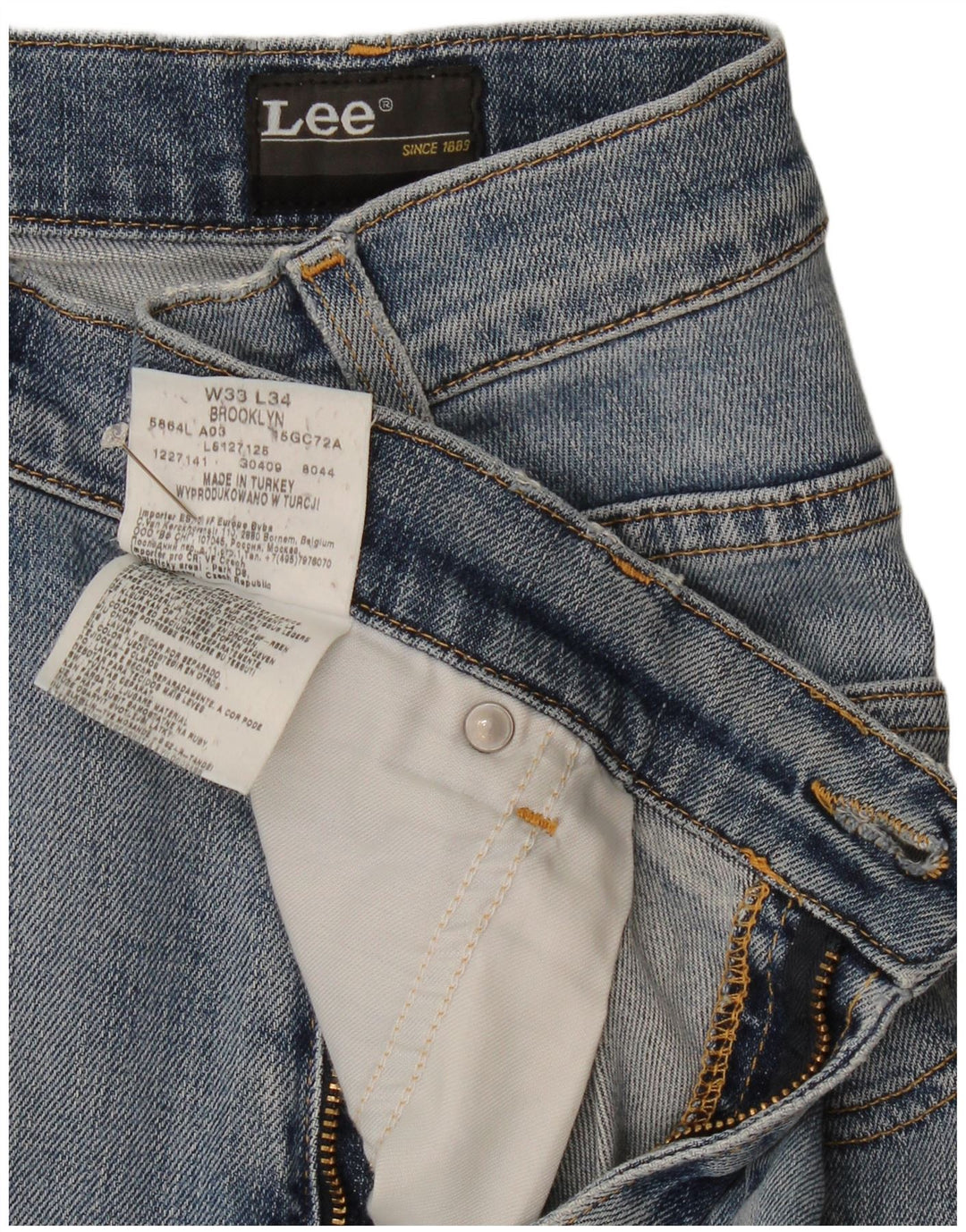 Lee Mens Brooklyn Distressed Straight Jeans W33 L34 Blue Cotton