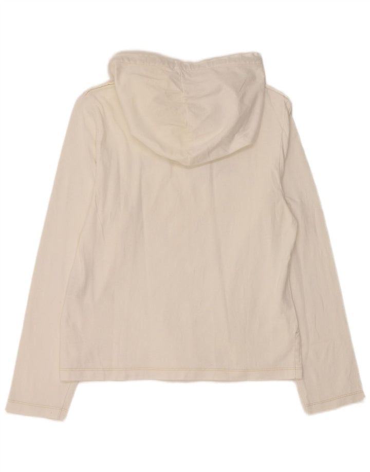 REPLAY Womens Hooded Graphic Top Long Sleeve UK 14 Large White Cotton