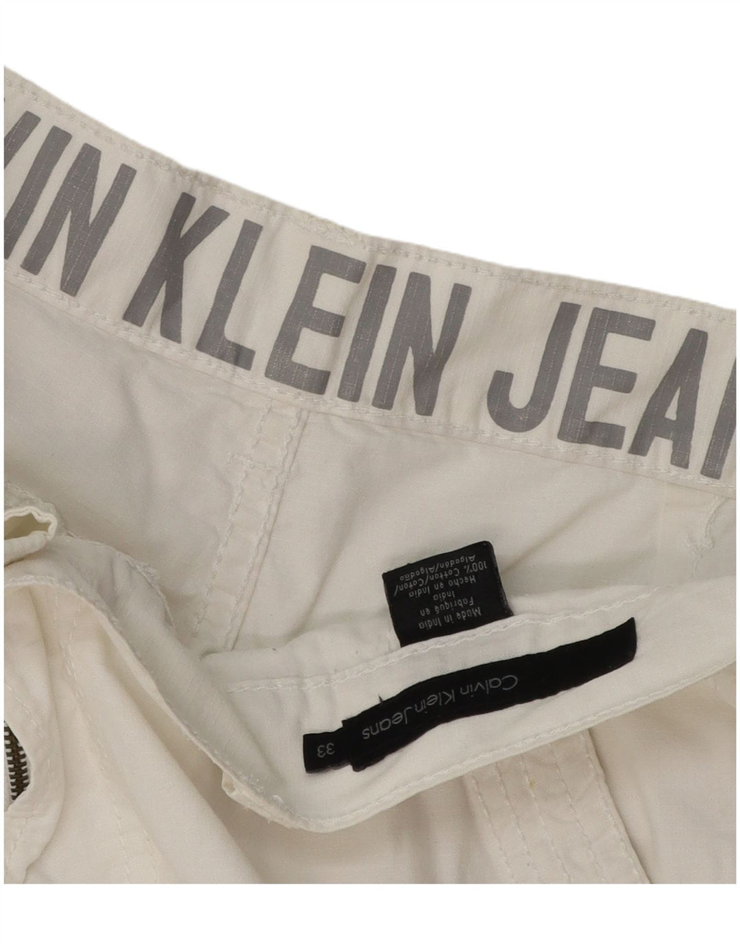 Calvin Klein Mens Cargo Shorts W33 Medium White Cotton
