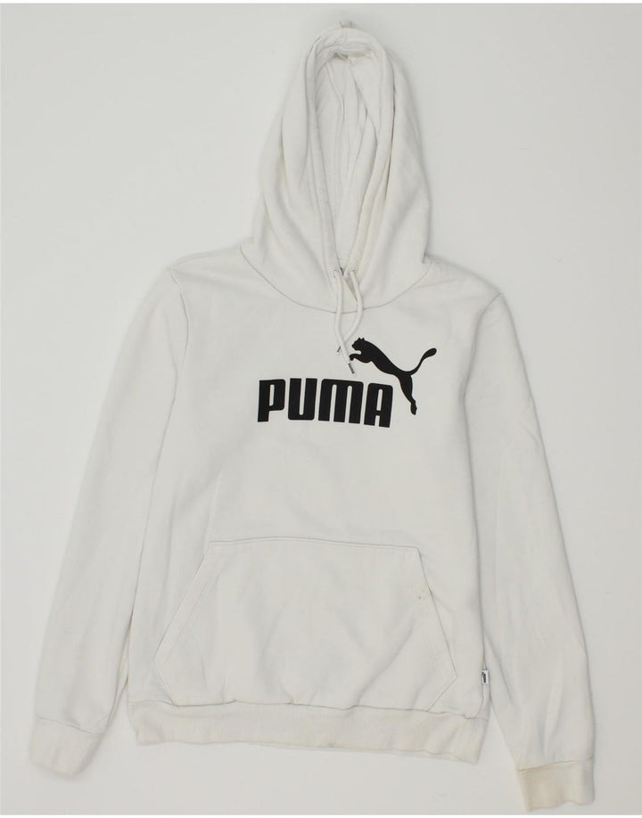 PUMA Womens Graphic Hoodie Jumper UK 12 Medium White Polyester Vintage Puma and Second-Hand Puma from Messina Hembry 