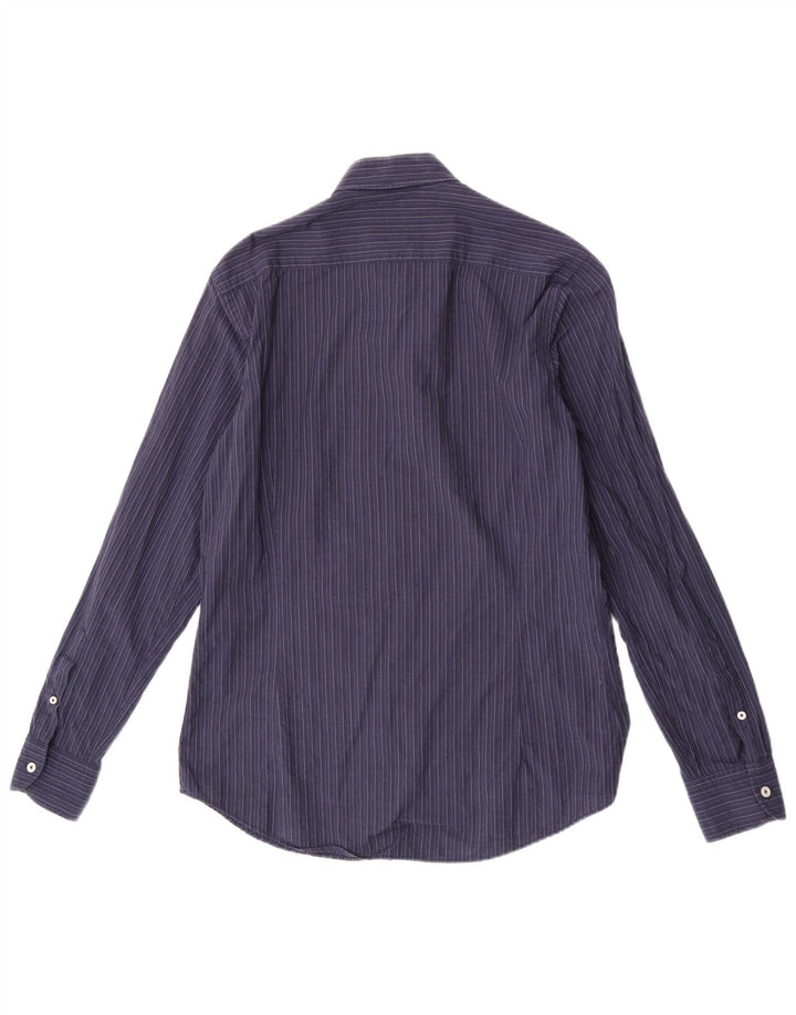 Massimo Dutti Mens Shirt Medium Navy Blue Pinstripe Cotton