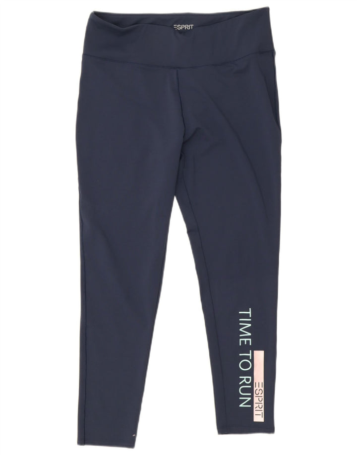 Esprit Womens Graphic Crop Leggings UK 14 Large  Navy Blue Polyester