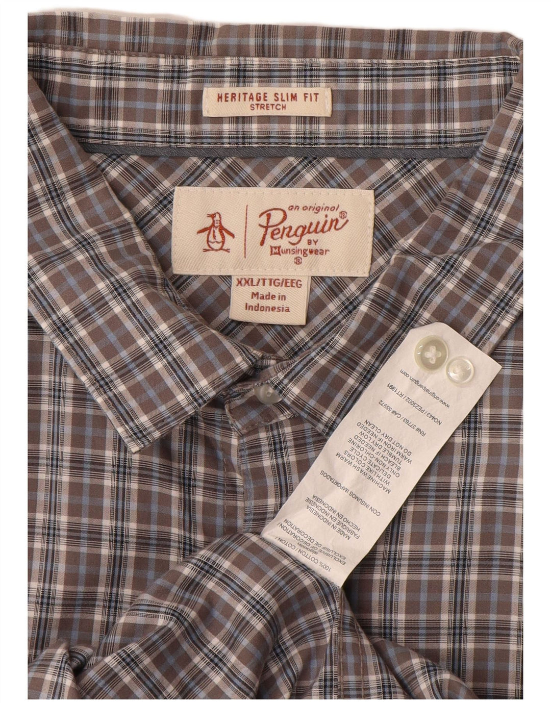 PENGUIN Mens Heritage Slim Fit Shirt 2XL Grey Check Cotton