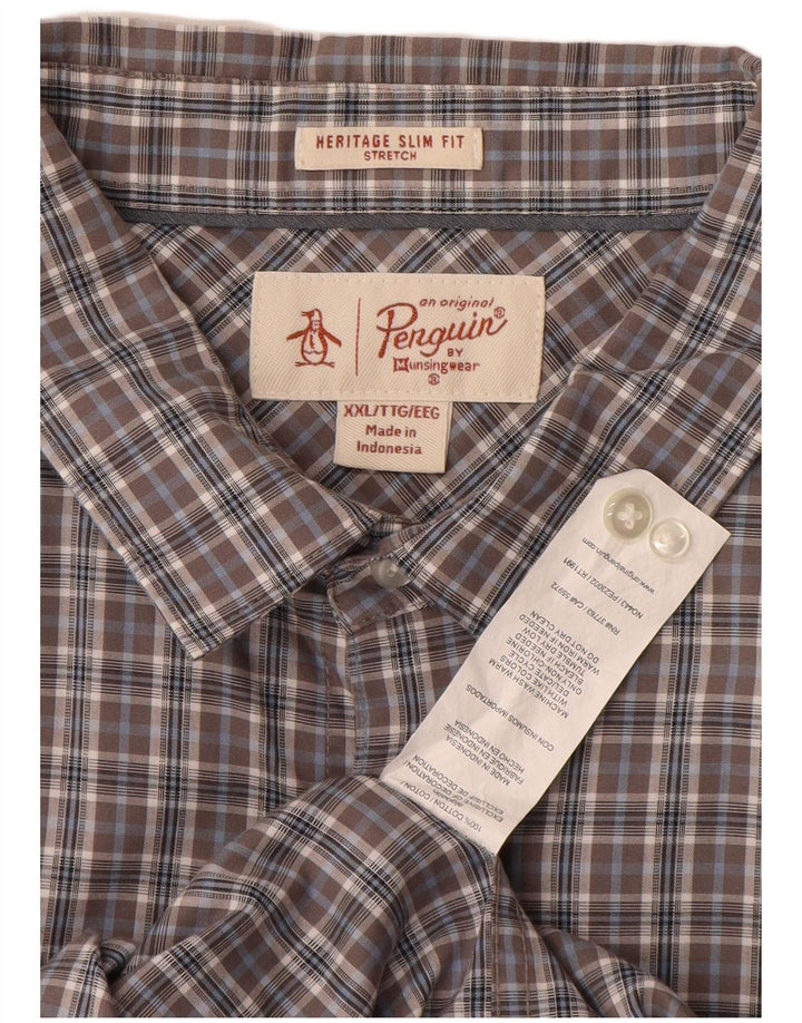 PENGUIN Mens Heritage Slim Fit Shirt 2XL Grey Check Cotton