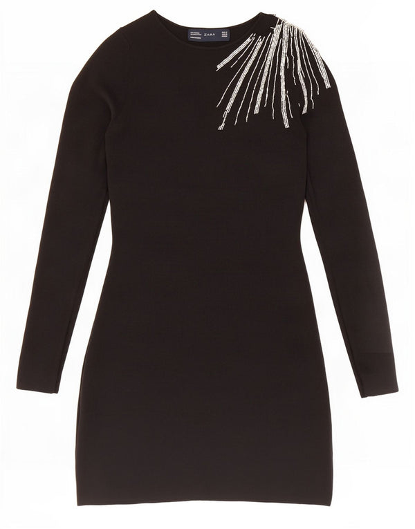 Zara Womens Long Sleeve Jumper Dress UK 12 Medium Black Viscose