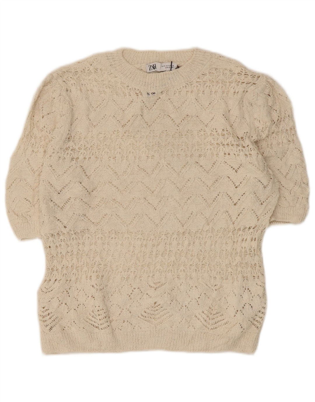 Zara Womens Crop Crochet Blouse Top UK 12 Medium Off White Polyester