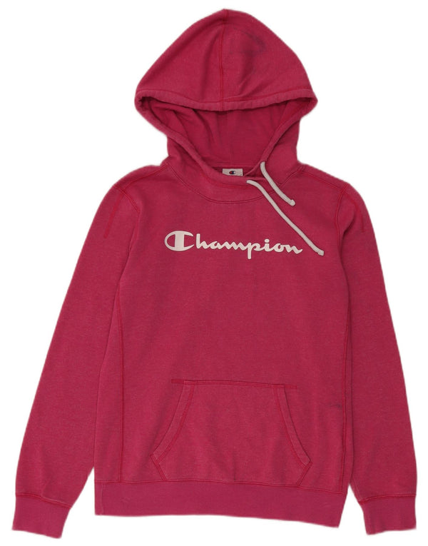 Champion Womens Graphic Hoodie Jumper UK 14 Medium Pink Cotton