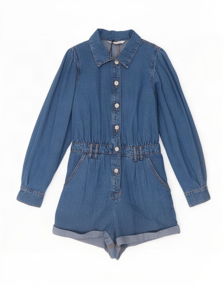 Zara Womens Long Sleeve Denim Playsuit UK 12 Medium Blue