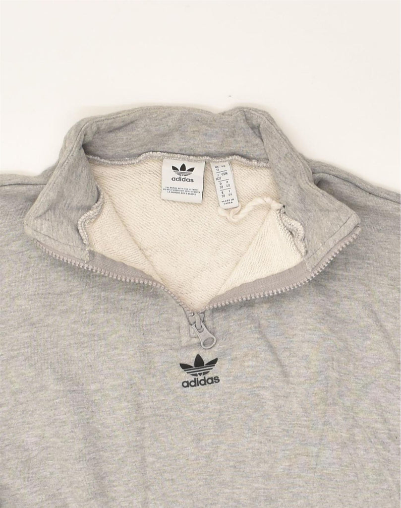 ADIDAS Womens Crop Zip Neck Sweatshirt Jumper UK 12 Medium  Grey Cotton | Vintage Adidas | Thrift | Second-Hand Adidas | Used Clothing | Messina Hembry 