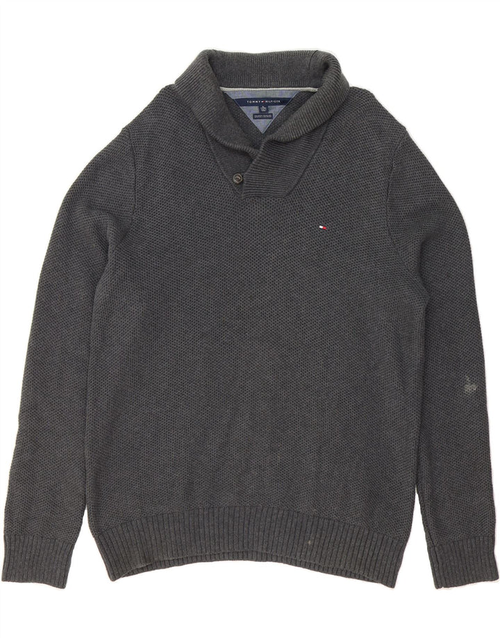 TOMMY HILFIGER Mens Shawl Neck Jumper Sweater XL Grey Cotton Vintage Tommy Hilfiger and Second-Hand Tommy Hilfiger from Messina Hembry 