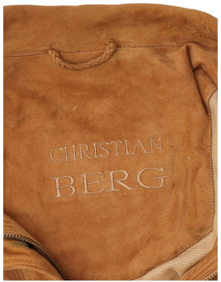 Christian Berg Mens Suede Bomber Jacket IT 56 3XL Brown Leather