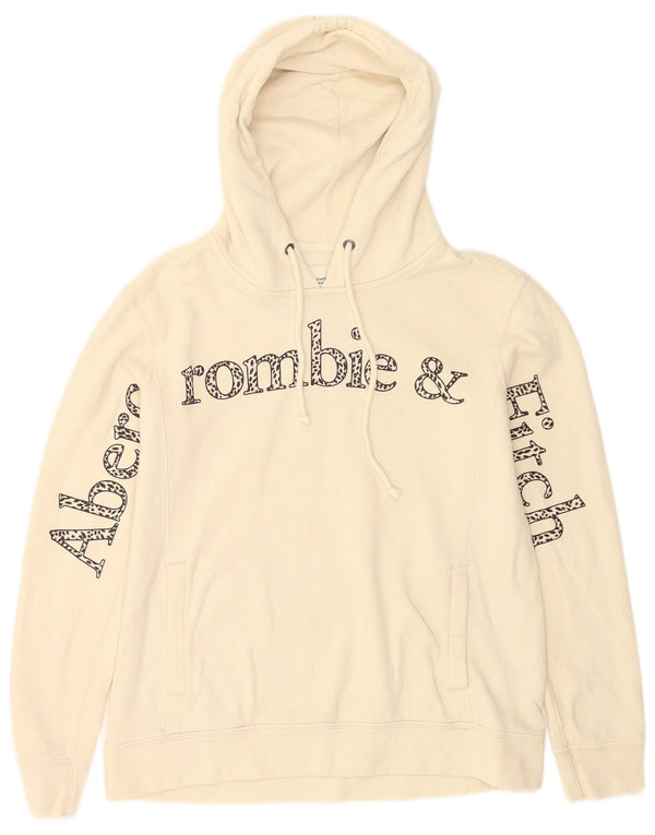 Abercrombie & Fitch Mens Graphic Hoodie Jumper XS Off White Cotton