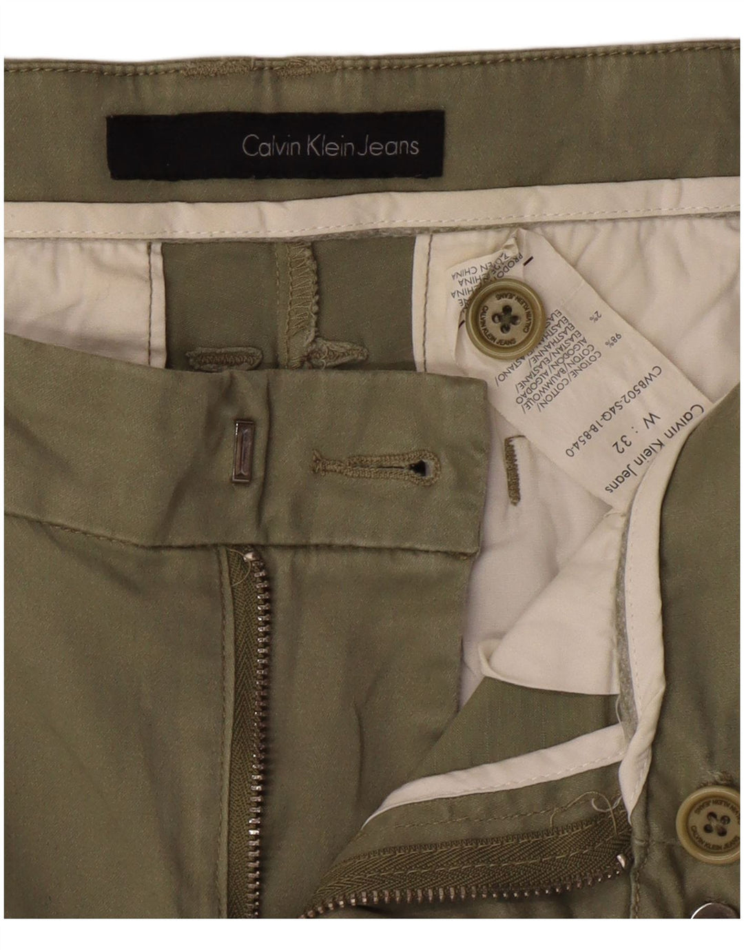 Calvin Klein Jeans Mens Slim Chino Trousers W32 L27 Khaki Cotton Classic