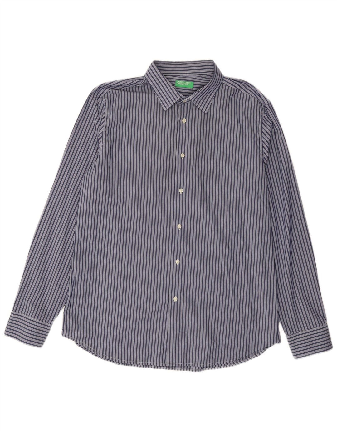 Benetton Mens Shirt 2XL Navy Blue Pinstripe Cotton
