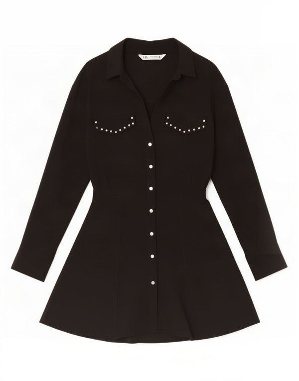 Zara Womens Shirt Dress UK 12 Medium Black Viscose