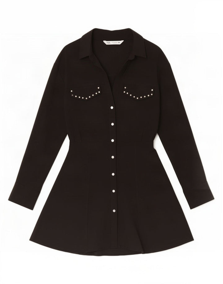 Zara Womens Shirt Dress UK 12 Medium Black Viscose