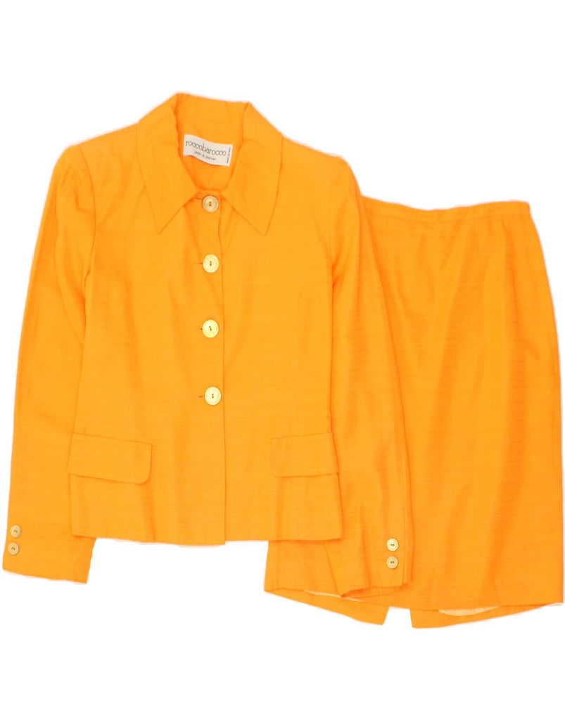 ROCCOBAROCCO Womens 4 Button 2 Piece Skirt Set UK 12 Medium W24 Orange | Vintage Roccobarocco | Thrift | Second-Hand Roccobarocco | Used Clothing | Messina Hembry 