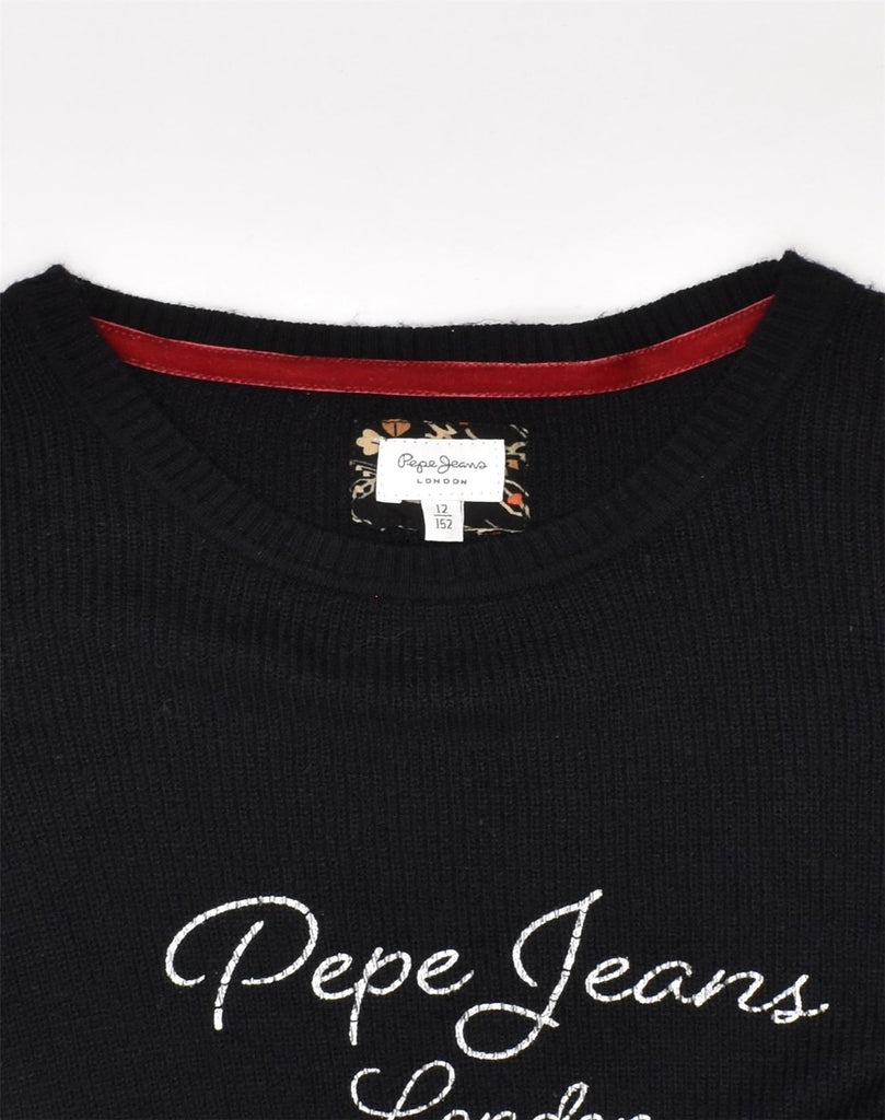 PEPE JEANS Girls Graphic Jumper Dress 11-12 Years Black Nylon | Vintage | Thrift | Second-Hand | Used Clothing | Messina Hembry 