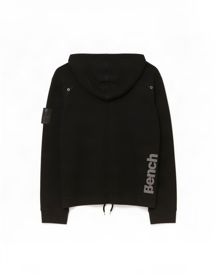 Bench Womens Graphic Button Neck Hoodie Jumper UK 14 Medium Black