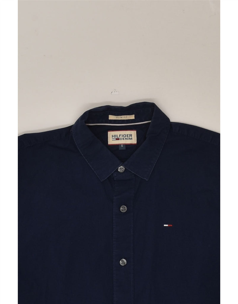 TOMMY HILFIGER Mens Slim Fit Shirt Small Navy Blue Cotton | Vintage Tommy Hilfiger | Thrift | Second-Hand Tommy Hilfiger | Used Clothing | Messina Hembry 