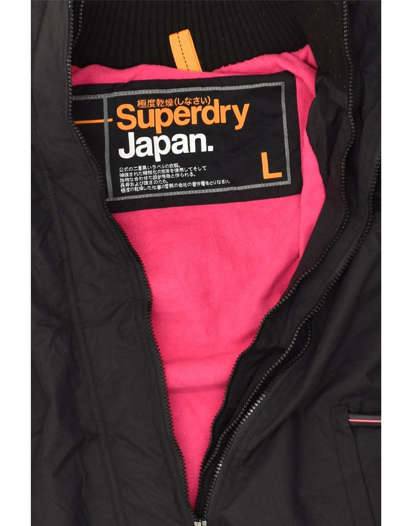 SUPERDRY Womens Hooded Windbreaker Jacket UK 16 Large Black Nylon | Vintage Superdry | Thrift | Second-Hand Superdry | Used Clothing | Messina Hembry 