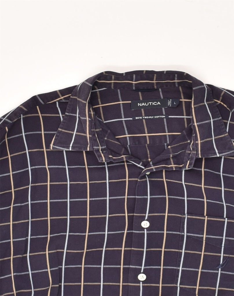 NAUTICA Mens Shirt Large Navy Blue Check Cotton | Vintage Nautica | Thrift | Second-Hand Nautica | Used Clothing | Messina Hembry 