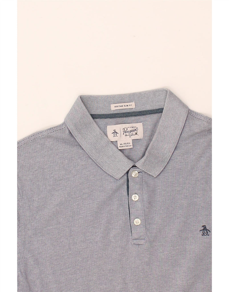 PENGUIN Mens Heritage Slim Fit Polo Shirt XL Blue Pinstripe Cotton Vintage Penguin and Second-Hand Penguin from Messina Hembry 