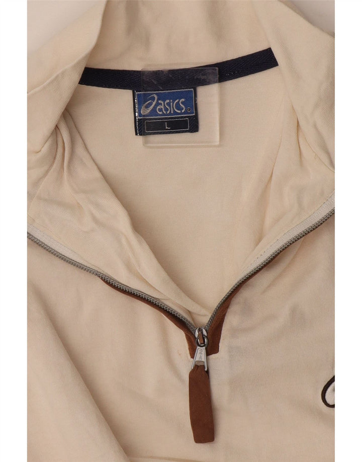 ASICS Mens Zip Neck T-Shirt Top Large Off White